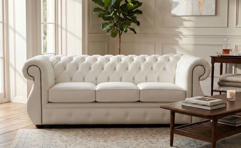 Chesterfield Kimberley 3 Seater Shelly White Leather Sofa Offer