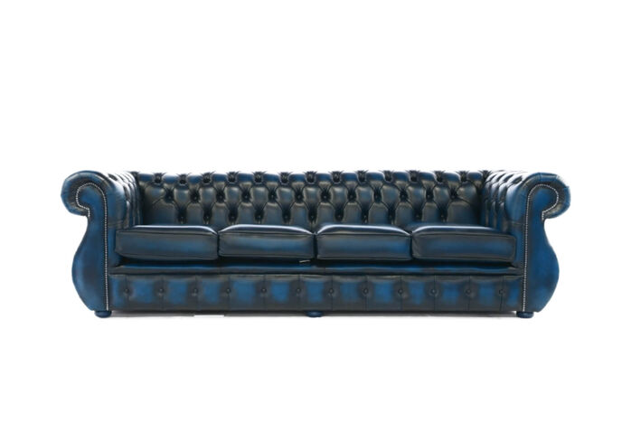 Chesterfield Kimberley 4 Seater Sofa Antique Blue Real Leather