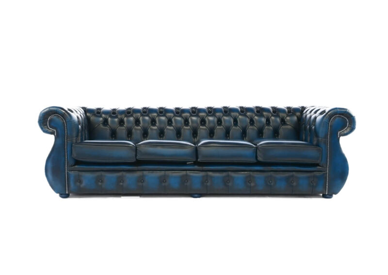Product photograph of Chesterfield Kimberley 4 Seater Sofa Antique Blue Real Leather from Designer Sofas 4U