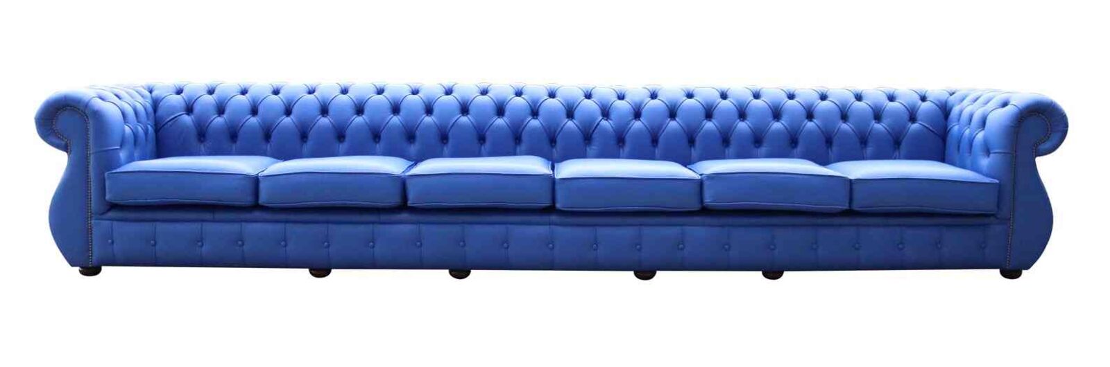 Product photograph of Chesterfield Kimberley 6 Seater Shelly Ultramarine Blue Leather Sofa Offer from Designer Sofas 4U