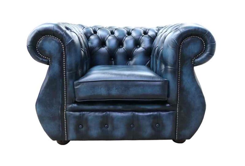 Product photograph of Chesterfield Kimberley Club Chair Antique Blue Leather from Designer Sofas 4U