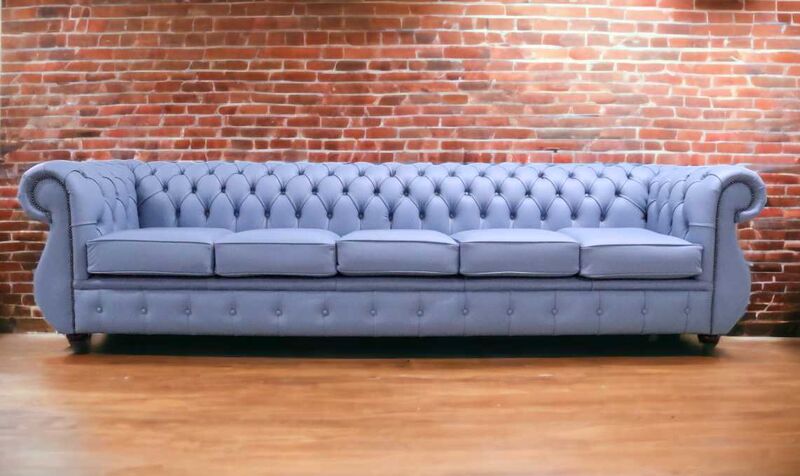 Product photograph of Chesterfield Kimberley 5 Seater Shelly Iceblast Blue Leather Amp Hellip from Designer Sofas 4U