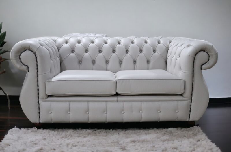 Product photograph of Chesterfield Kimberley 2 Seater Vele Cloud Grey Leather Sofa Offer from Designer Sofas 4U