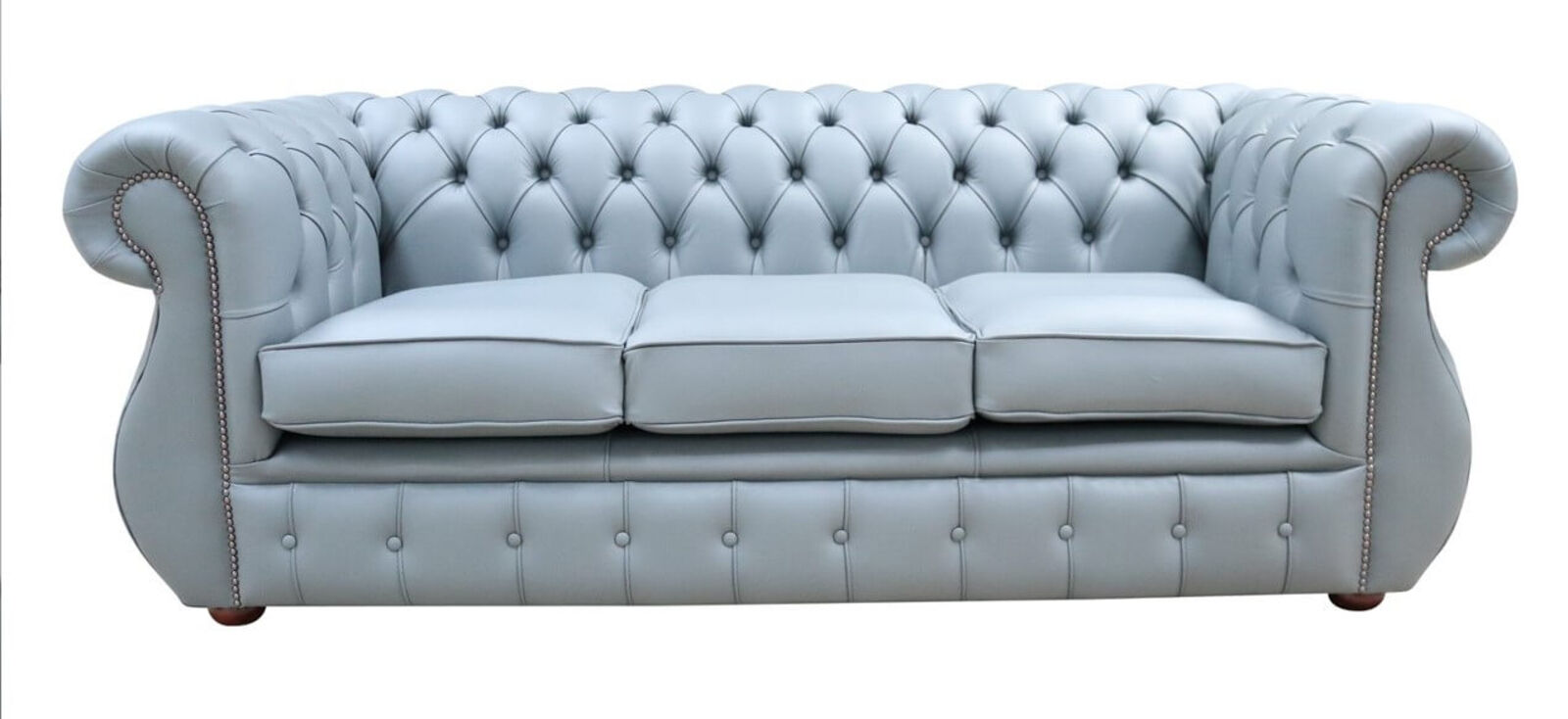 Product photograph of Chesterfield Kimberley 3 Seater Shelly Piping Grey Leather Sofa Offer from Designer Sofas 4U