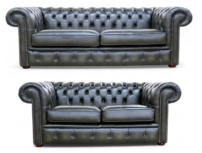Chesterfield Leather 3+2 Seater Antique Olive Sofa Suite Offer
