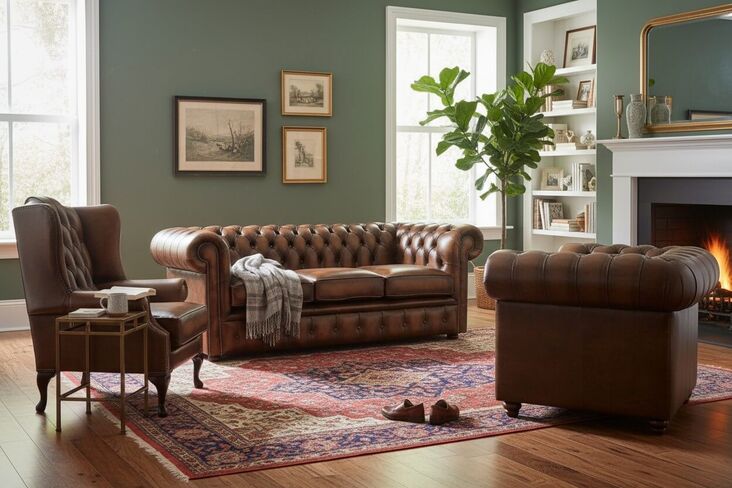 Chesterfield Leather 3 Seater + Mallory Wing Chair + Club Chair Sofa Offer Antique Tan