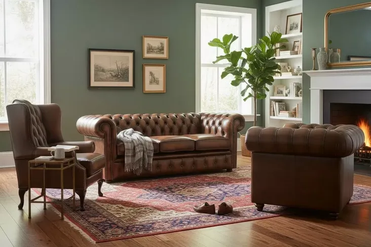 Chesterfield Leather 3 Seater + Mallory Wing Chair + Club Chair Sofa Offer Antique Tan