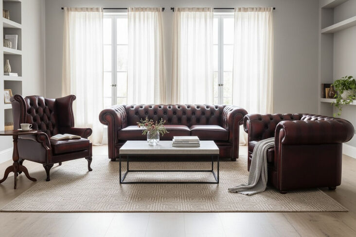 Chesterfield Leather 3 Seater / Wing Chair / Club Chair Sofa Offer Antique Oxblood