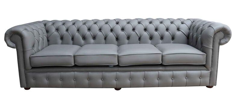 Product photograph of Chesterfield 4 Seater Settee Shelly Silver Grey Real Leather Sofa from Designer Sofas 4U