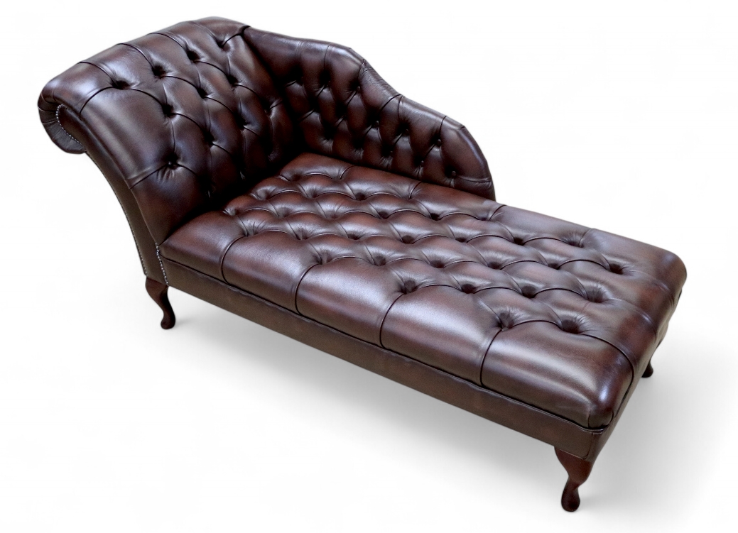 Antique Brown Leather Elegance Chesterfield Chaise Lounge