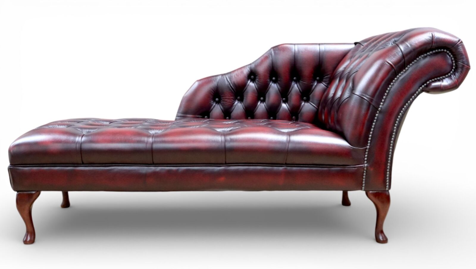 Chesterfield Leather Chaise Lounge Button Seat Day Bed Antique Oxblood