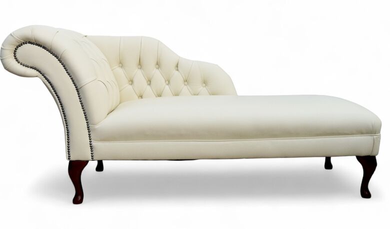 Chesterfield Leather Chaise Lounge Day Bed Cottonseed Cream