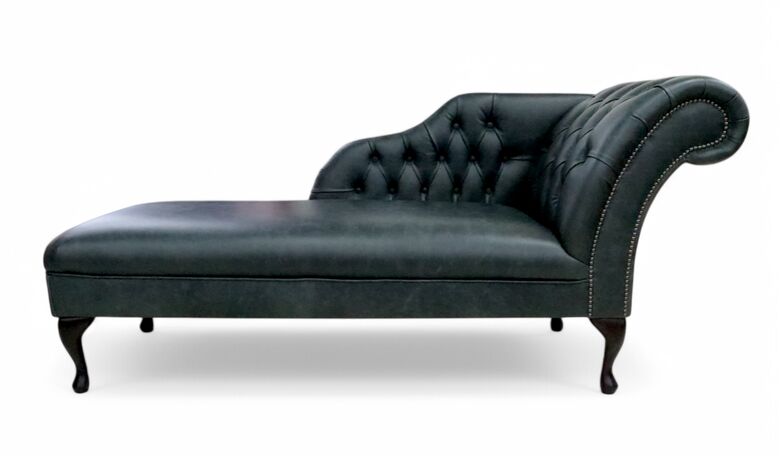 Chesterfield Leather Chaise Lounge Day Bed Cracked Wax Black Leather