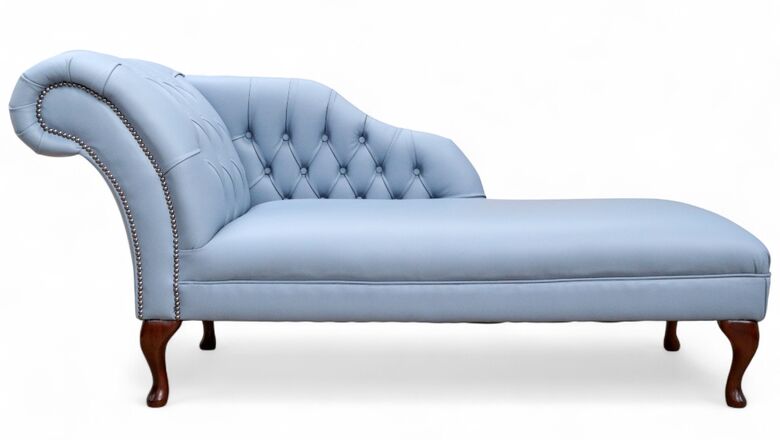 Chesterfield Leather Chaise Lounge Day Bed Ice Blast Blue