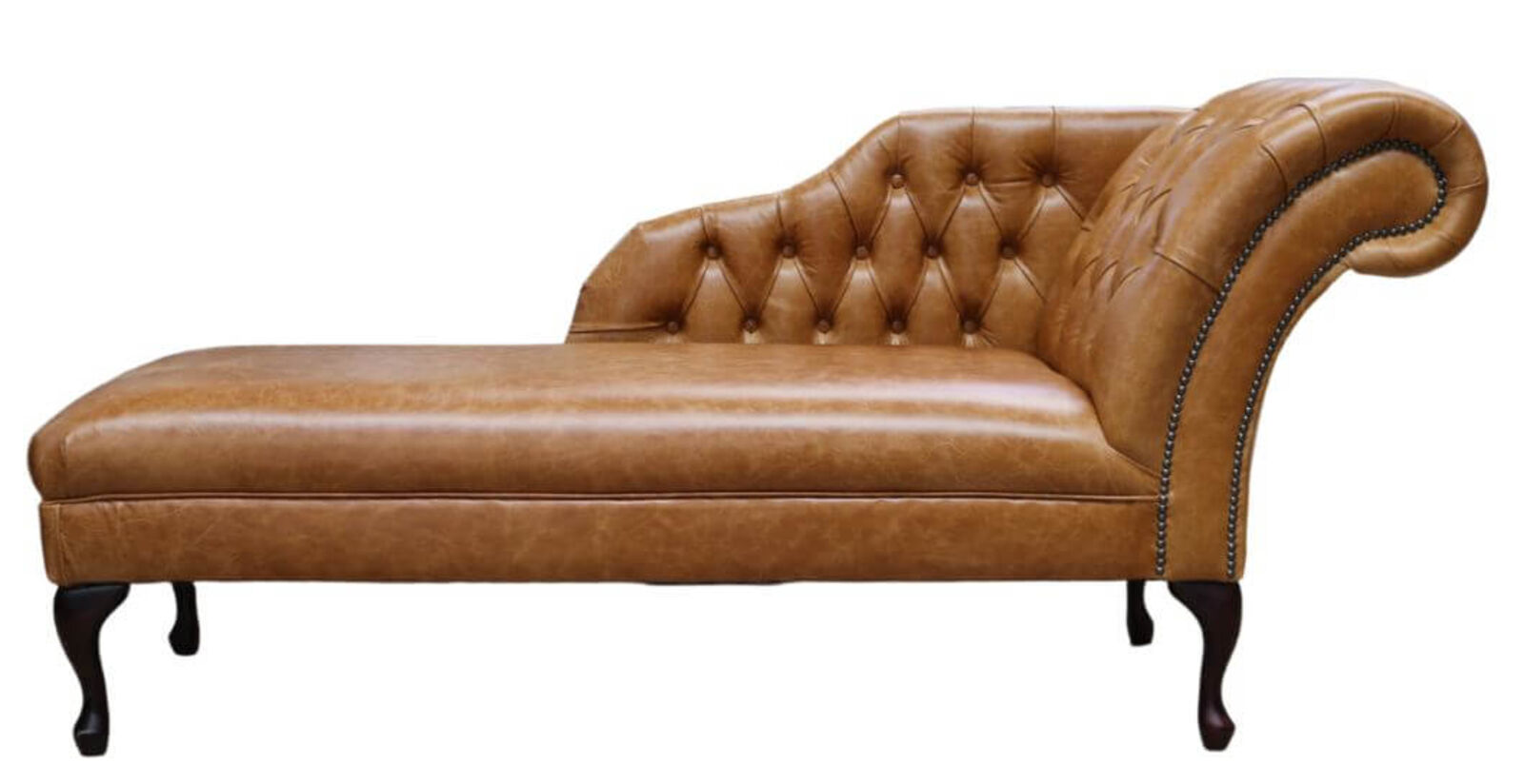 Product photograph of Chesterfield Leather Chaise Lounge Day Bed Old English Saddle from Designer Sofas 4U