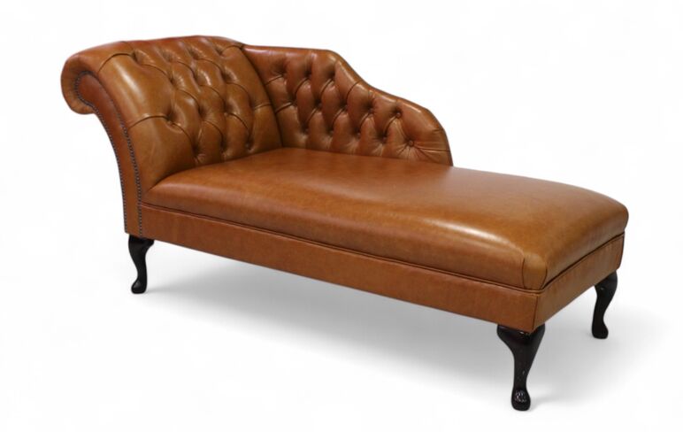 Chesterfield Leather Chaise Lounge Day Bed Old English Bruciato