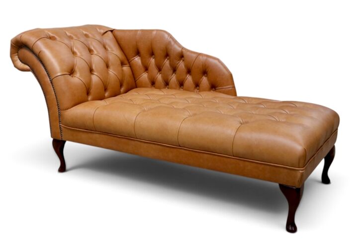 Chesterfield Leather Chaise Lounge Day Bed Old English Tan Buttoned Seat