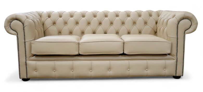 Chesterfield Leather Sofa - British Made 3 Seater Ivory