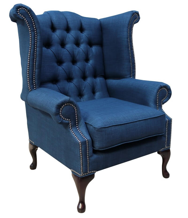 Blue Chesterfield Queen Anne High Back chair DesignerSofas4U