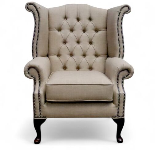 Chesterfield Linen Queen Anne High Back Wing Chair Charles Mink