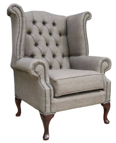 Chesterfield Handmade Linen Queen Anne High Back Wing Chair Charles Nutmeg