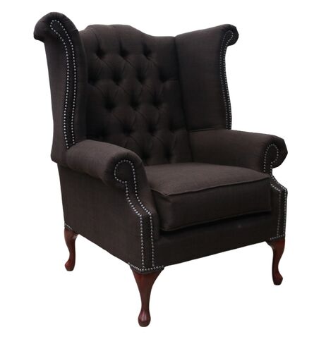 Chesterfield Linen Queen Anne High Back Wing Chair Charles Sandlewood Brown