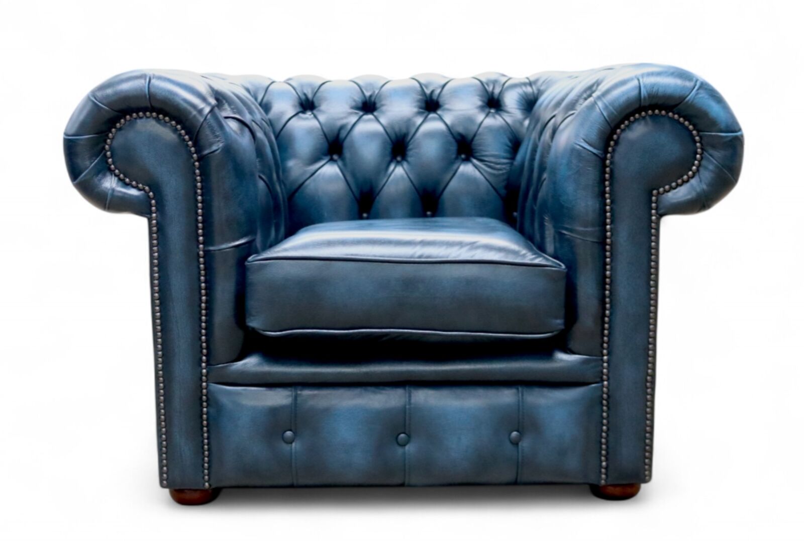 Chesterfield Low Back Club ArmChair Antique Blue Real Leather