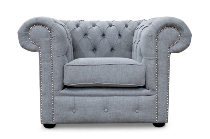 Chesterfield Low Back Club Armchair Bacio Zinc Fabric