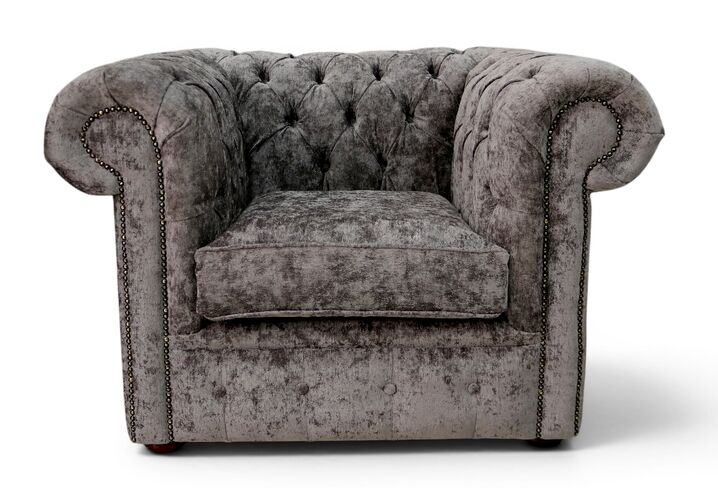Chesterfield Low Back Club ArmChair Belvedere Pewter Grey Fabric