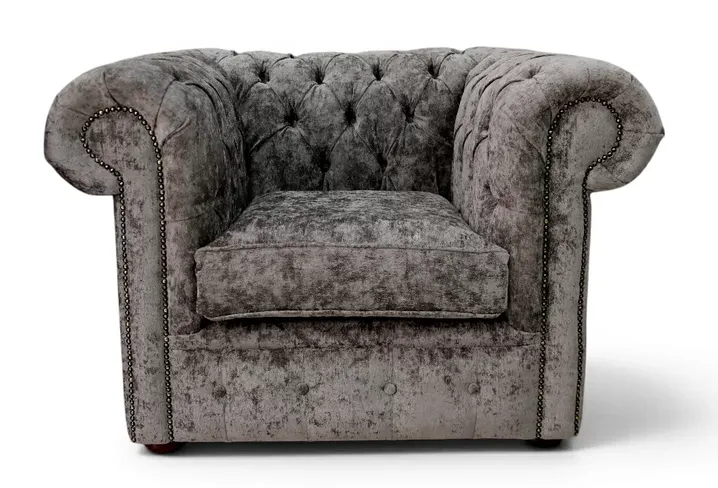 Chesterfield Low Back Club ArmChair Belvedere Pewter Grey Fabric