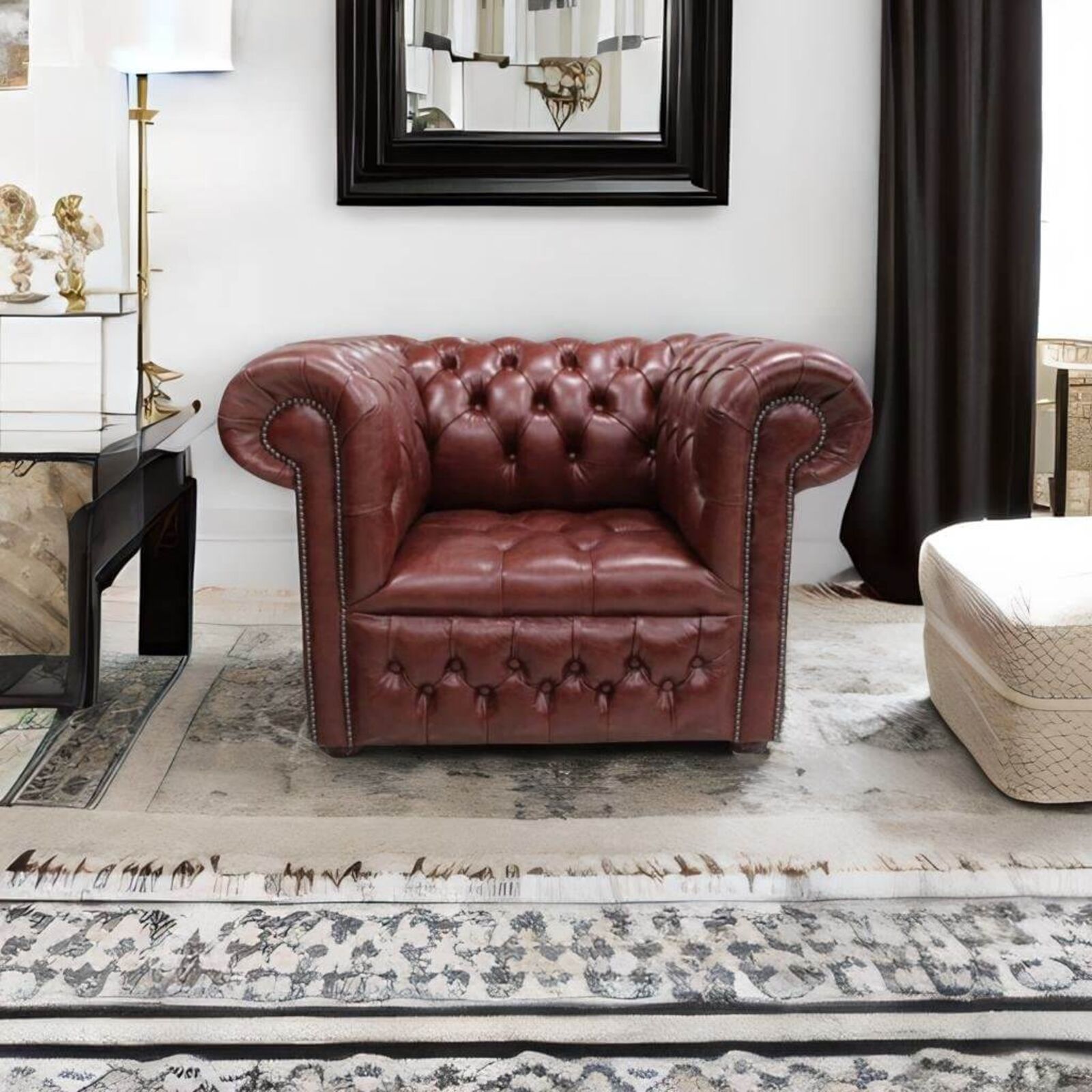 Product photograph of Chesterfield Low Back Club Armchair Buttoned Seat Old English Dark Brown Leather from Designer Sofas 4U