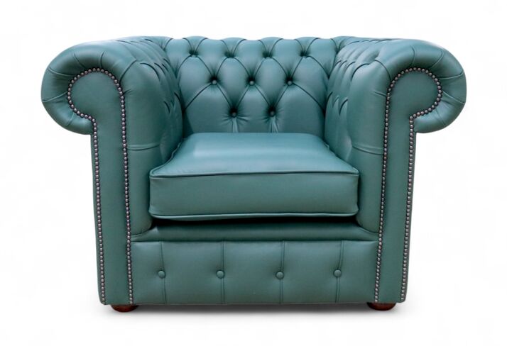Chesterfield Low Back Club Armchair Jade Green Leather