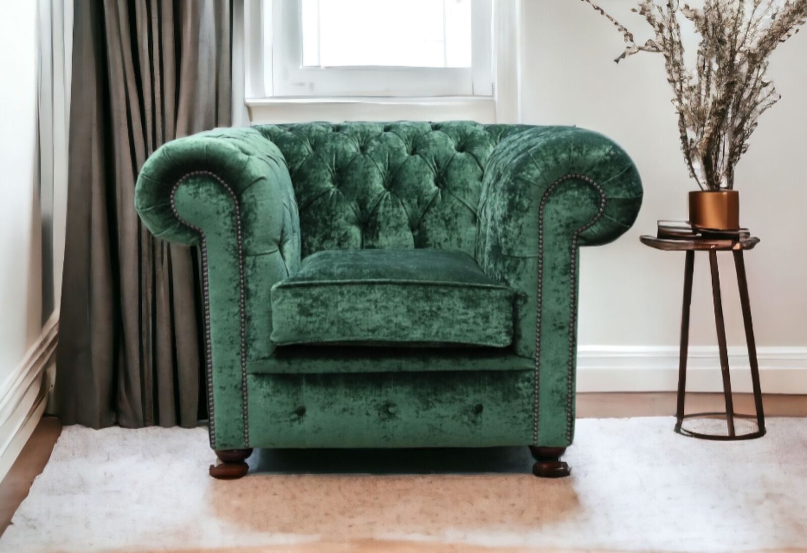 Product photograph of Chesterfield Low Back Club Armchair Modena Forest Green Velvet Fabric from Designer Sofas 4U