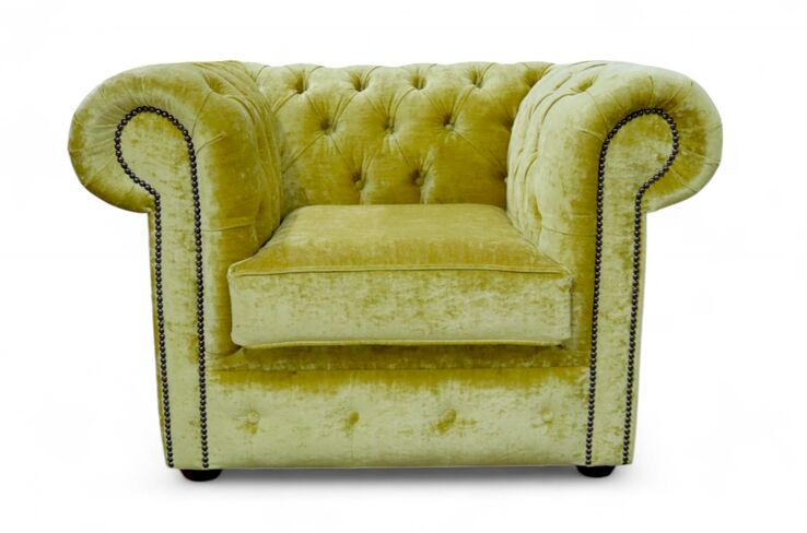 Chesterfield Low Back Club Armchair Modena Mustard Velvet Fabric