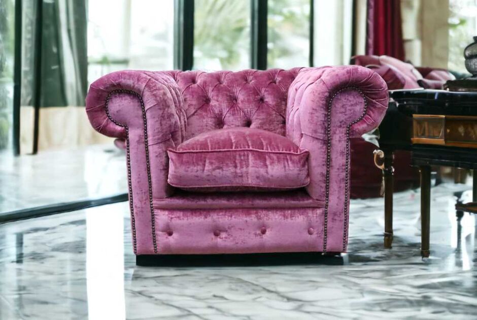 Chesterfield Low Back Club Armchair Modena Rose Velvet