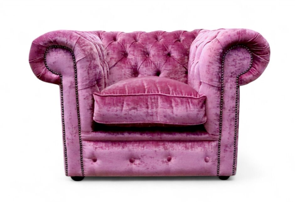 Chesterfield Low Back Club Armchair Modena Rose Velvet Fabric 1
