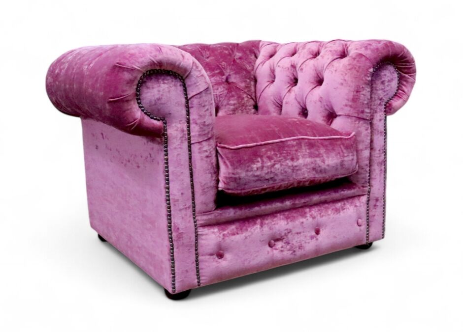 Chesterfield Low Back Club Armchair Modena Rose Velvet Fabric 2