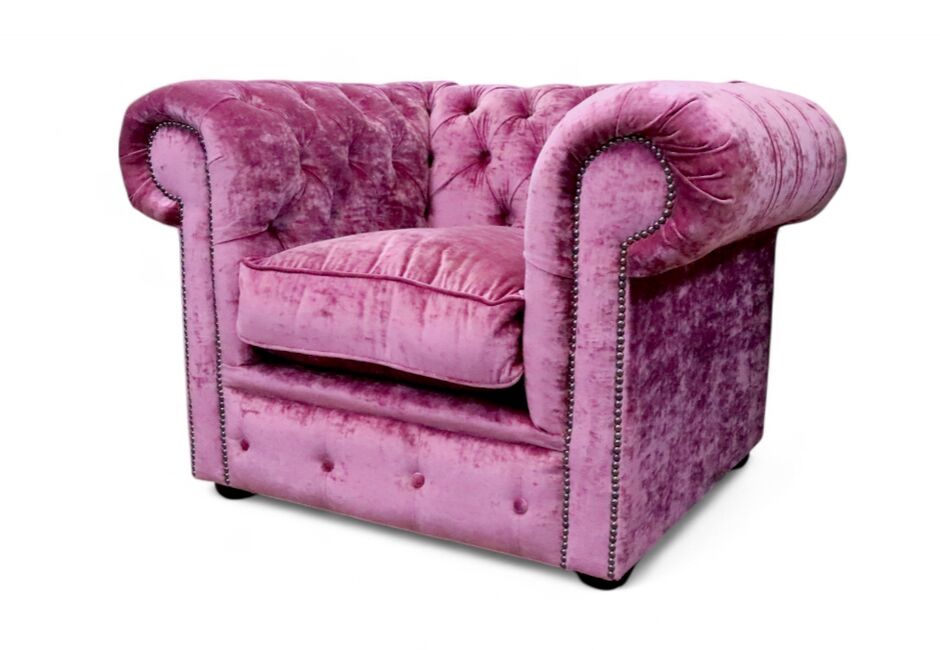 Chesterfield Low Back Club Armchair Modena Rose Velvet Fabric 3