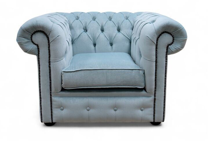 Chesterfield Low Back Club ArmChair Velluto Duck Egg Blue Fabric