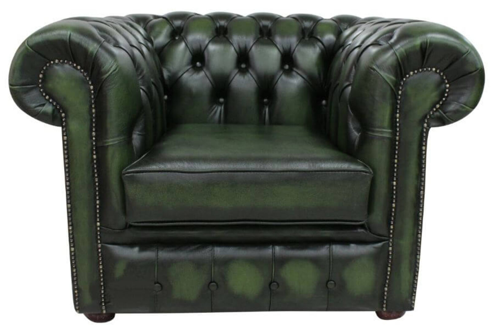 Product photograph of Chesterfield Club Armchair Antique Green Real Leather from Designer Sofas 4U