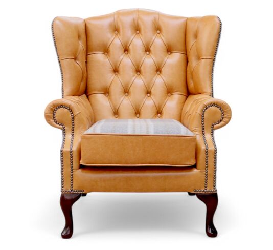 Chesterfield Ludlow High Back Wing Chair Old English Tan And Asygarth Mushroom Wool