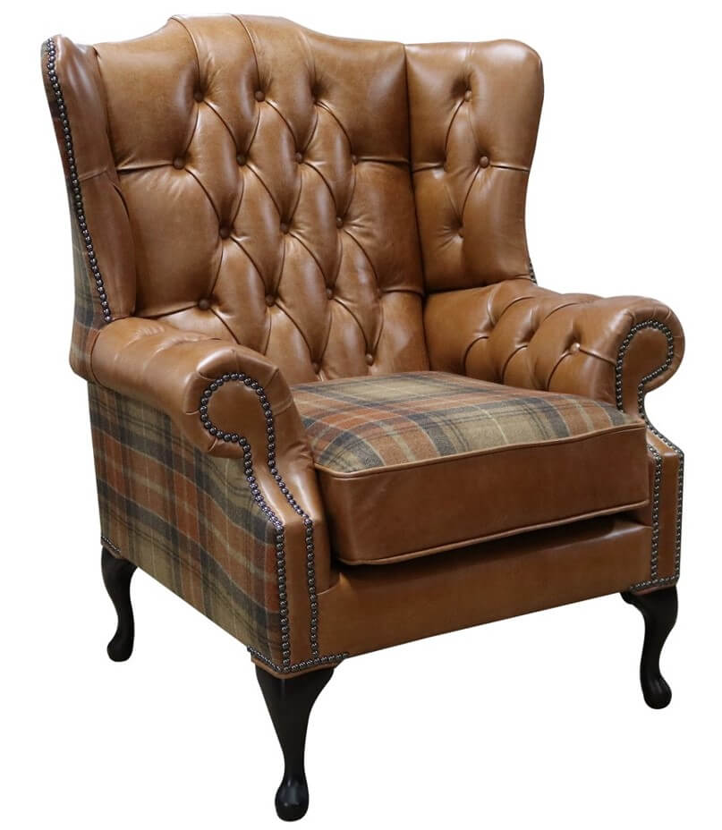 chesterfield ludlow high back wing chair old english tan and vintage  caramel wool