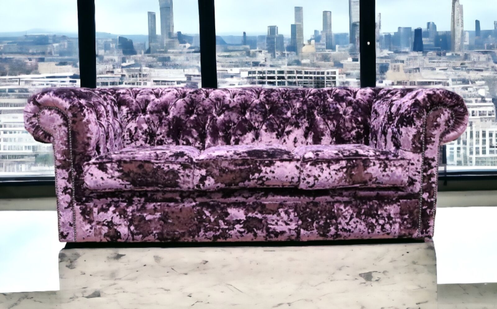 Product photograph of Chesterfield 3 Seater Settee Lustro Amethyst Purple Velvet Sofa Offer from Designer Sofas 4U