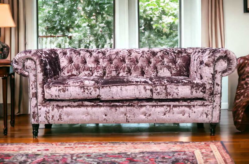 Product photograph of Chesterfield 3 Seater Settee Lustro Blush Pink Velvet Sofa Offer from Designer Sofas 4U