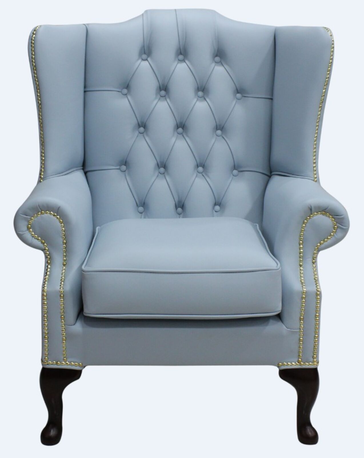 Product photograph of Chesterfield Mallory Flat Wing High Back Wing Chair Shelly Parlour Blue Leather from Designer Sofas 4U