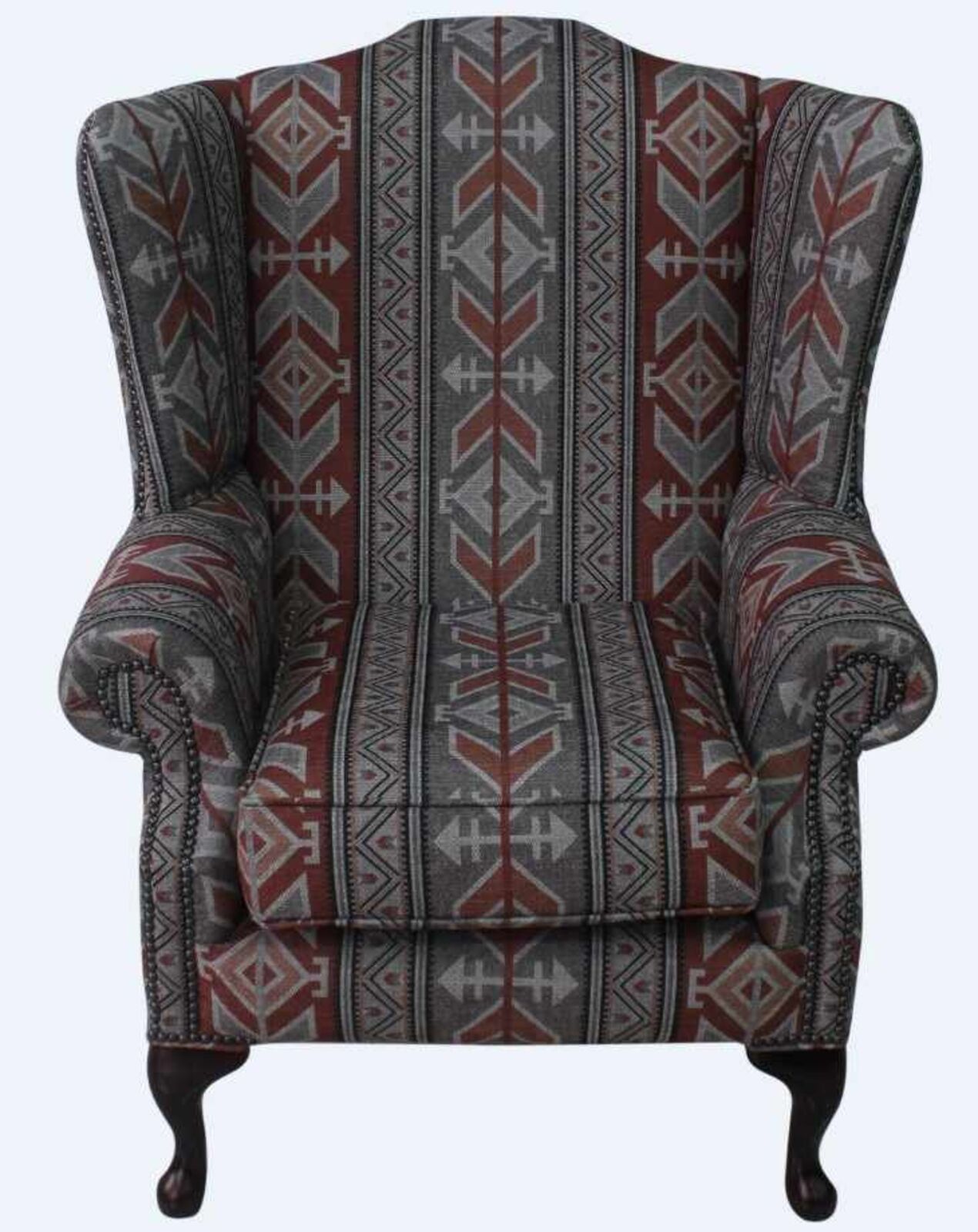 Product photograph of Chesterfield Saxon Mallory High Back Wing Chair Tribal Boho Bohemian Fabric from Designer Sofas 4U