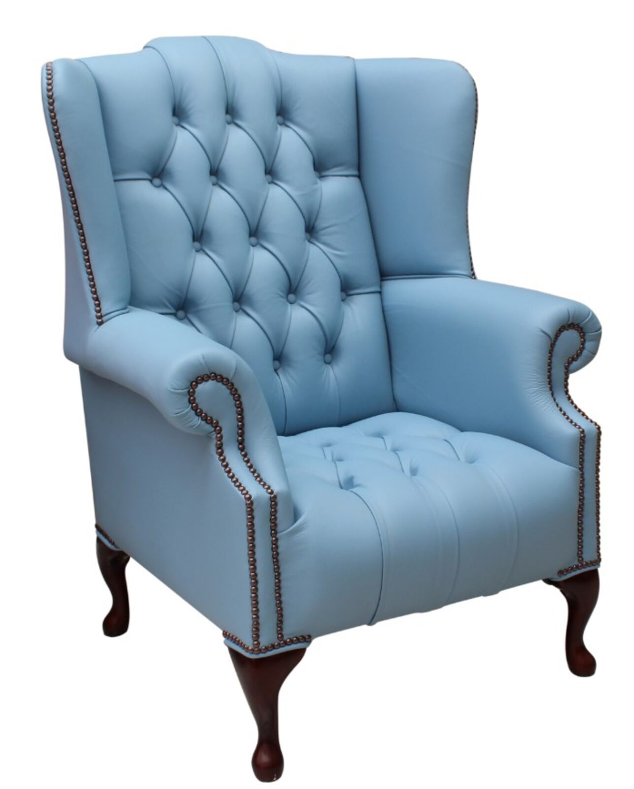 Product photograph of Chesterfield Buttoned Queen Anne High Back Wing Chair Shelly Haze from Designer Sofas 4U