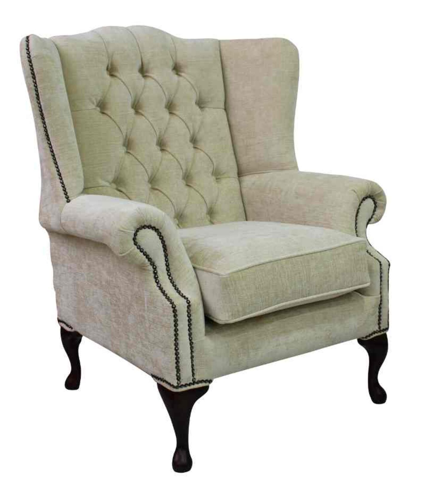 Product photograph of Chesterfield Mallory High Back Fabric Wing Chair Velluto Chiffon Fabric from Designer Sofas 4U