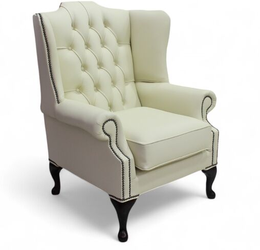 Chesterfield Mallory Flat Wing High Back Wing Chair Shelly Cream Leather
