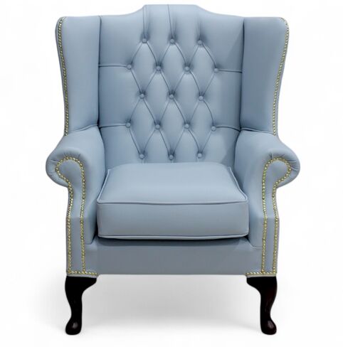 Chesterfield Mallory Flat Wing High Back Wing Chair Shelly Parlour Blue Leather